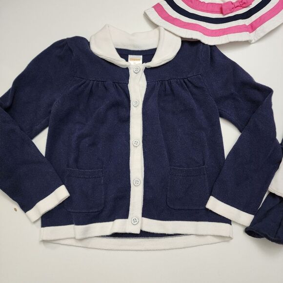 Girls Gymboree Navy, Pink, & White Cotton Dress Cardigan Hat Outfit Set 4t - Picture 6 of 16